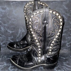 Ranchland Cats Paw Leather Black Embroidered Western Cowboy Boots Size 10.5D